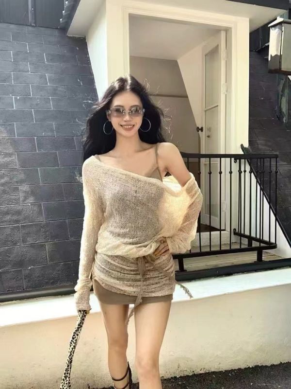 綁帶蕾絲假兩件罩衫吊帶洋 