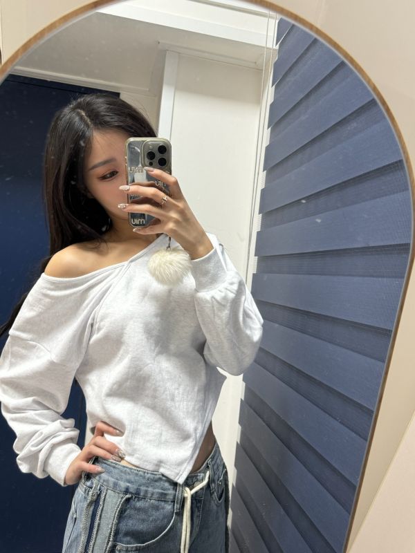 正韓不規則斜肩上衣 