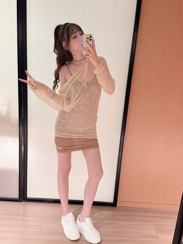 綁帶蕾絲假兩件罩衫吊帶洋 