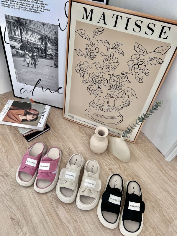 厚底布標魔鬼氈拖鞋 