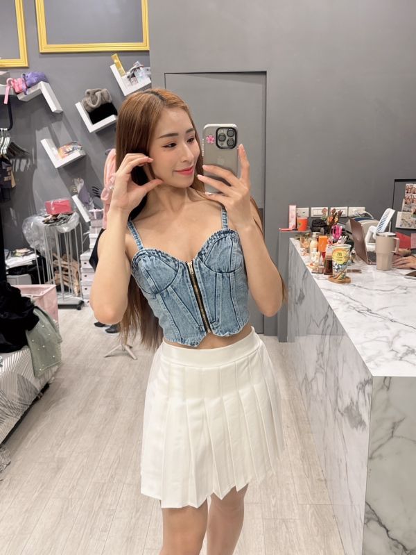 牛仔拉鍊短版背心 