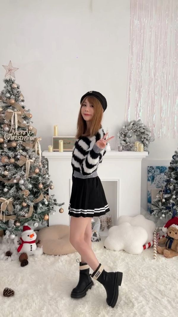 學院風雙槓質感百褶裙 