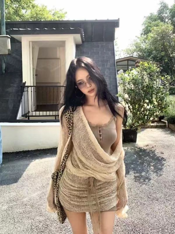 綁帶蕾絲假兩件罩衫吊帶洋 