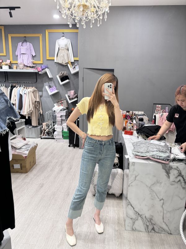 顯瘦反折直筒牛仔褲 