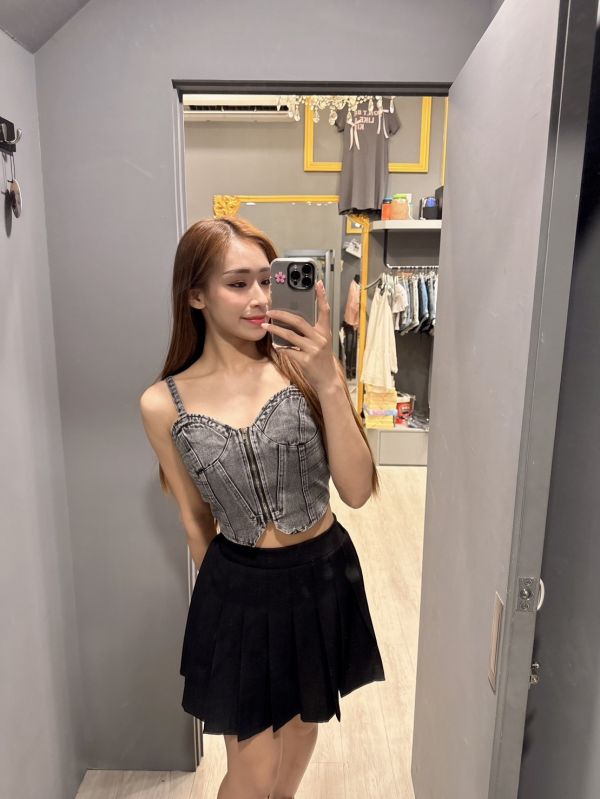 牛仔拉鍊短版背心 