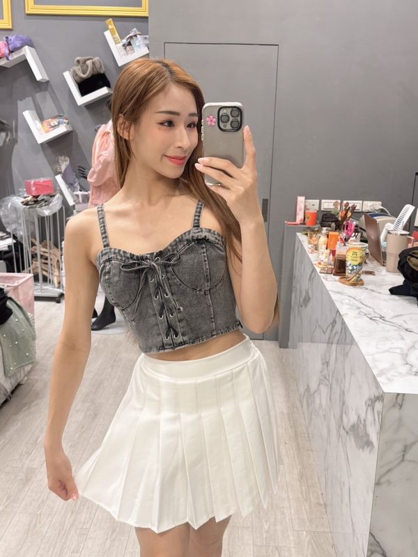 牛仔綁帶短版背心 