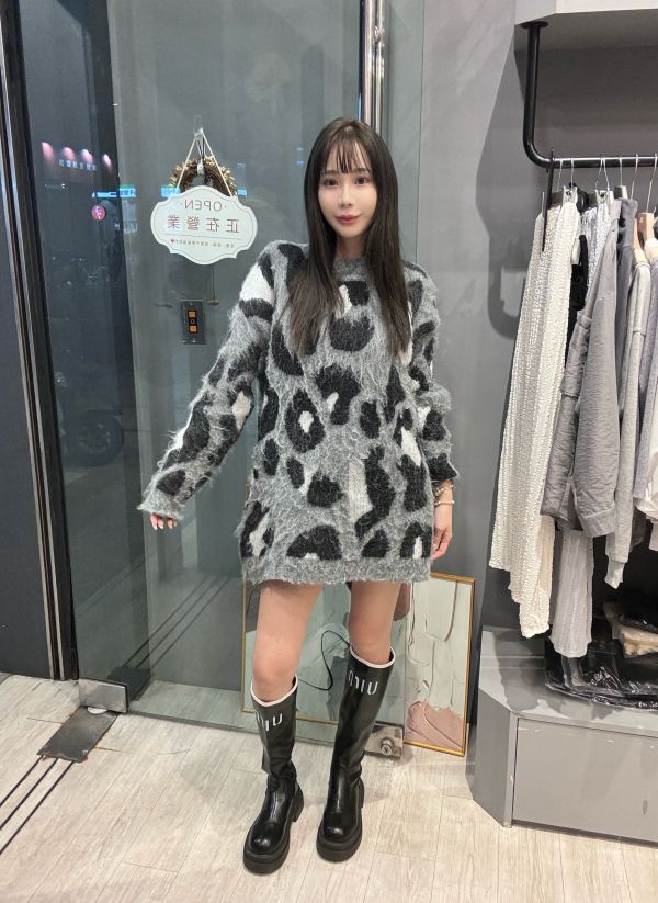 海毛豹紋長板質感洋 