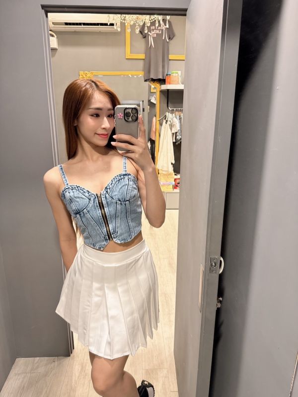 牛仔拉鍊短版背心 