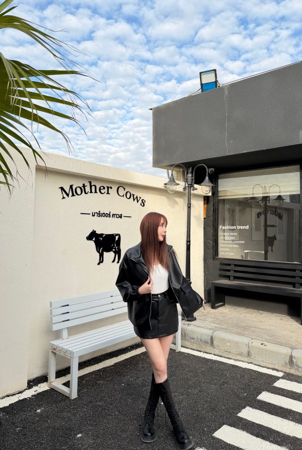 超質感皮外套皮裙套裝 