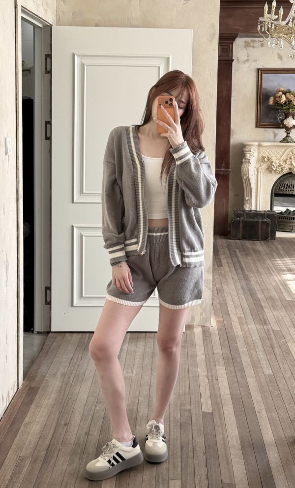 學院風滾邊針織套裝 