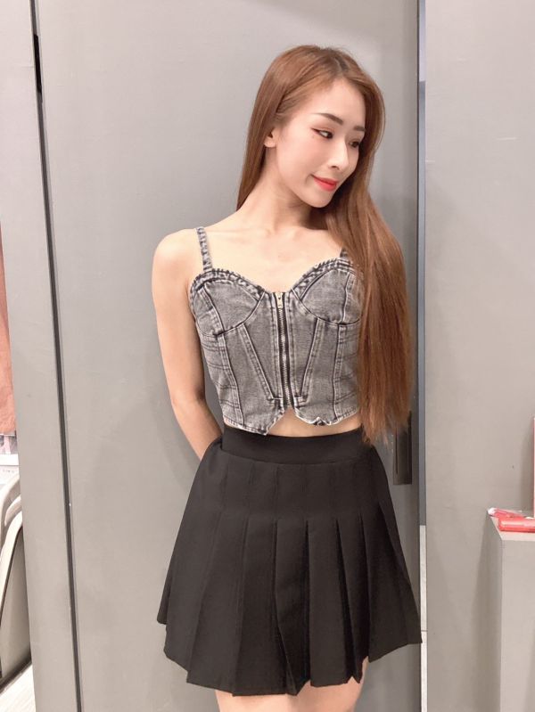 牛仔拉鍊短版背心 