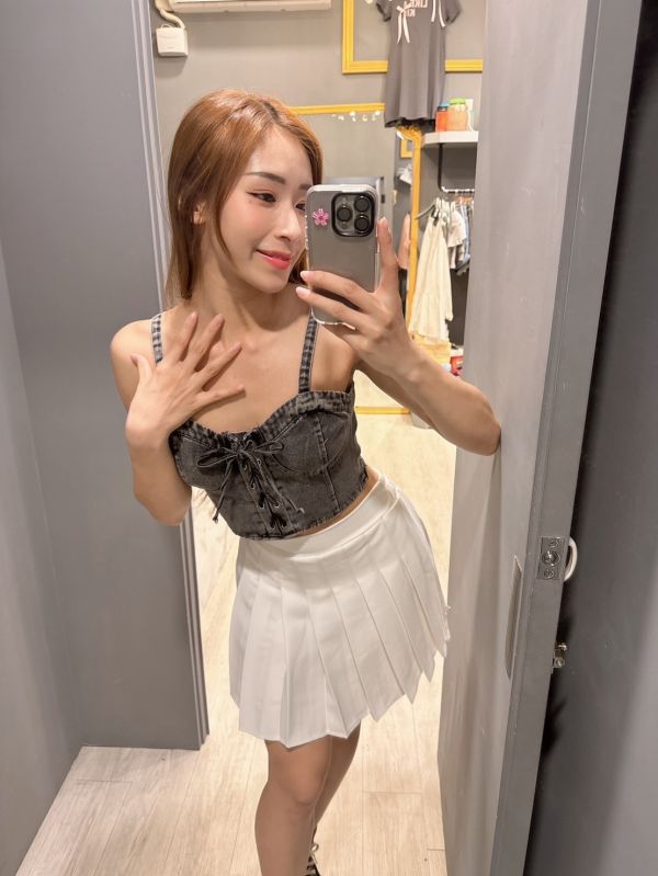 牛仔綁帶短版背心 