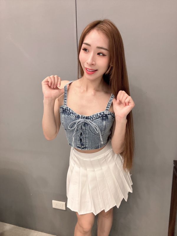 牛仔綁帶短版背心 