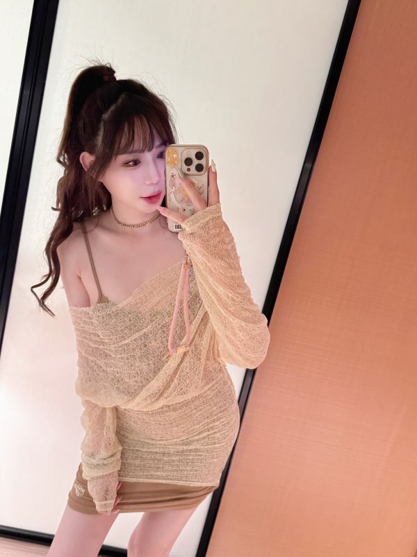 綁帶蕾絲假兩件罩衫吊帶洋 