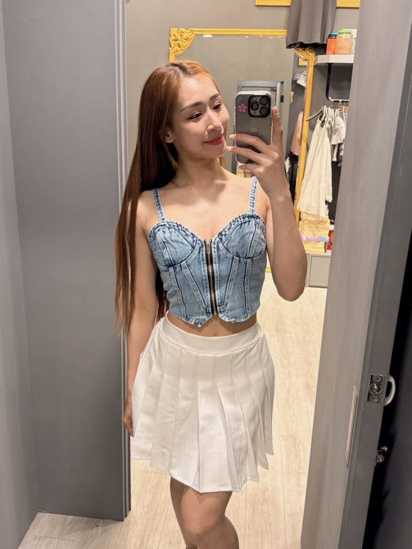 牛仔拉鍊短版背心 