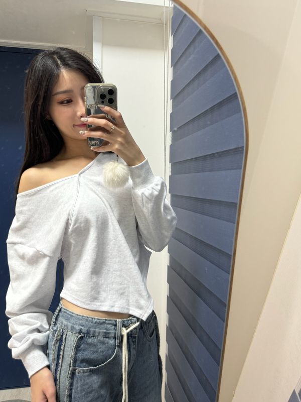 正韓不規則斜肩上衣 