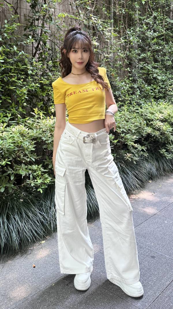 質感附腰帶大口袋工裝褲 