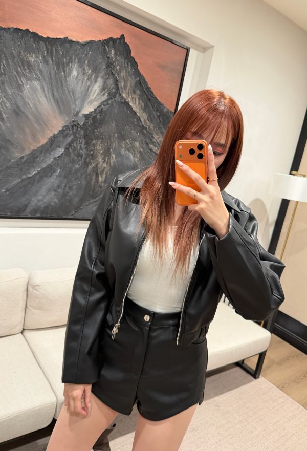 質感騎士翻領皮短褲套裝 