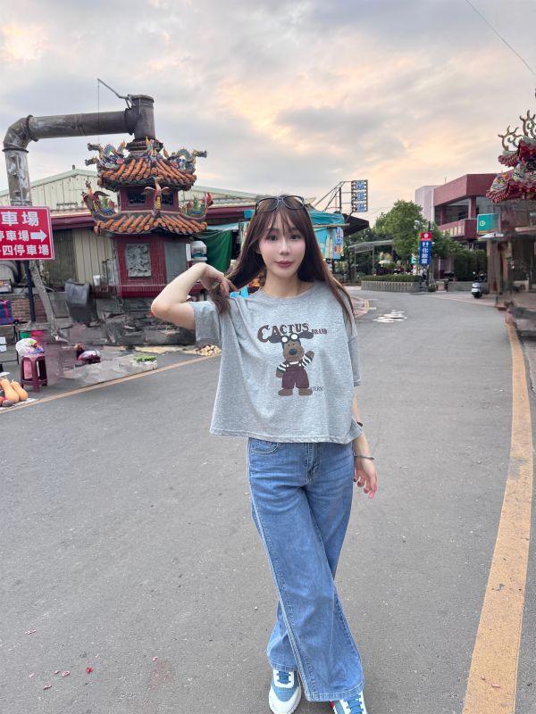 側槓牛仔鬆緊長褲 