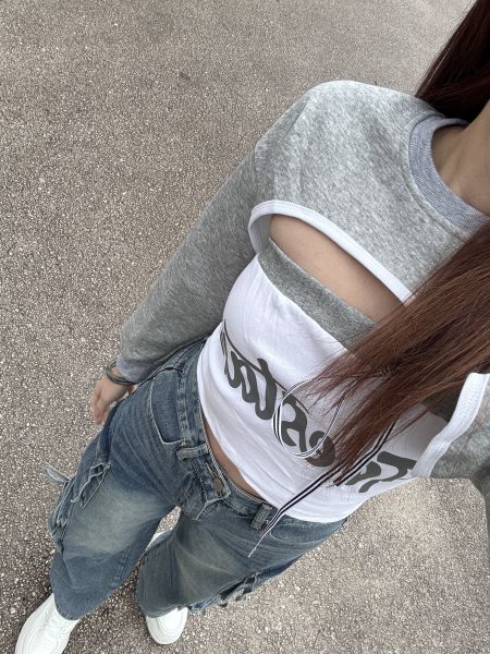 撞色綁帶蝴蝶結英字抹胸兩件式 