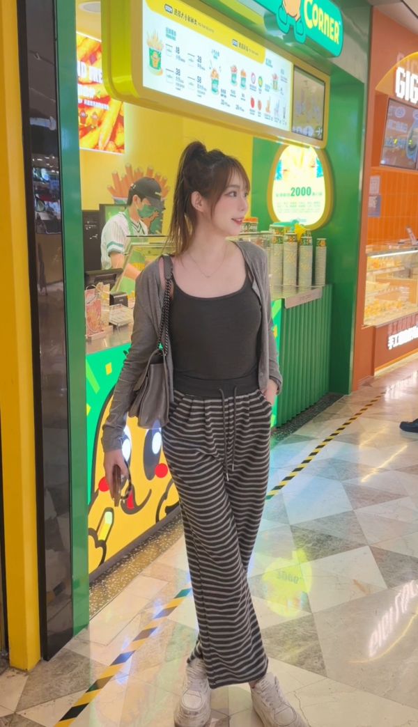 胸墊背心條紋長褲三件套 