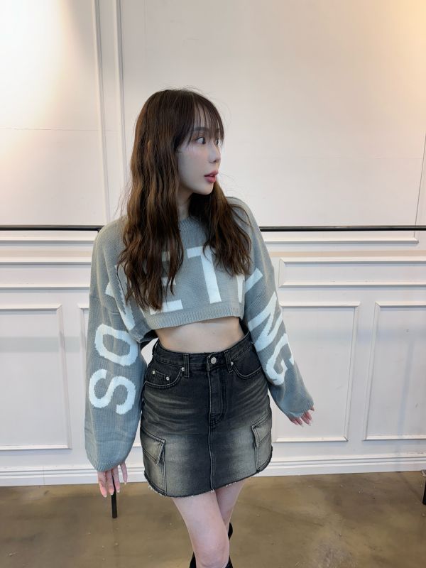 正韓針織大英字短板上衣 