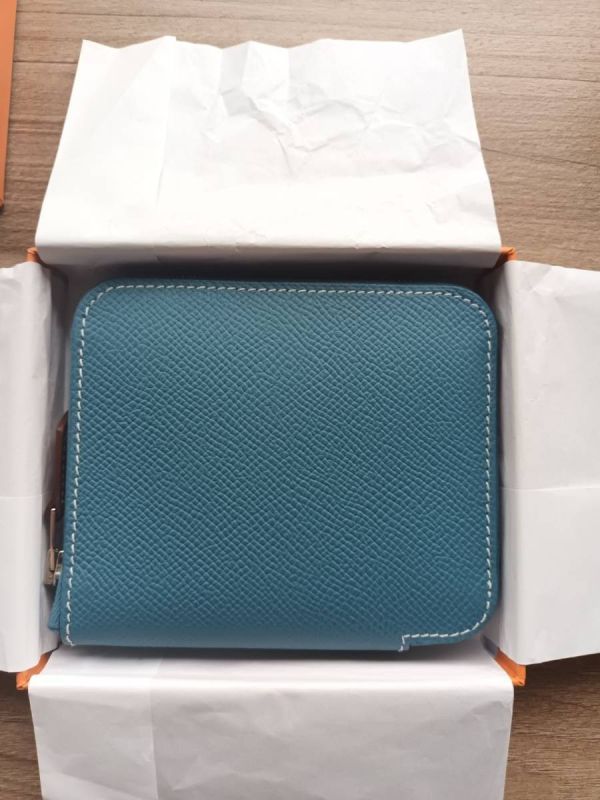 HERMES SILK IN COMPACT 絲巾短夾 EPSOM 牛仔藍白線 buywithada,france,全球代購,歐洲,exquisite,quality goods,posh,fancy,luxurious