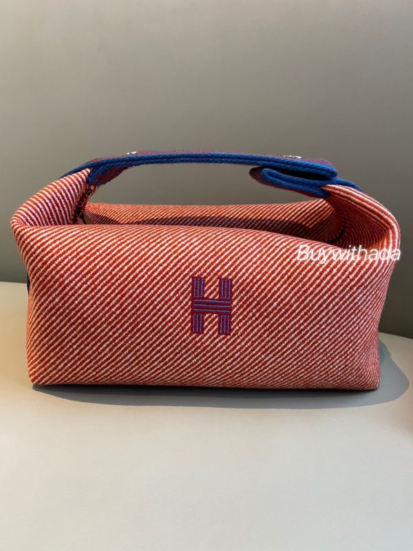 HERMES 編織手把 帆布化妝包/便當袋 紅色系 SIZE PM buywithada,france,全球代購,歐洲,exquisite,quality goods,posh,fancy,luxurious