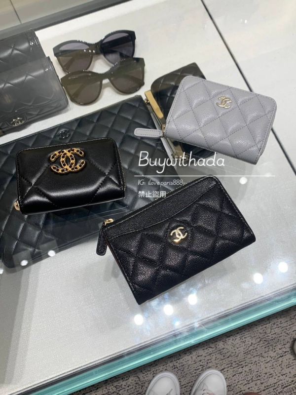 CHANEL 23B 最新冰川灰色 荔枝牛皮淡金釦 ㄇ字零錢包卡包 buywithada,france,全球代購,歐洲,exquisite,quality goods,posh,fancy,luxurious