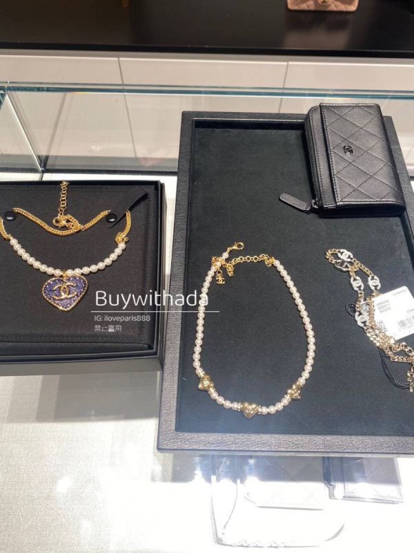 CHANEL 3個金色愛心水鑽珍珠頸鏈 現貨 buywithada,france,全球代購,歐洲,exquisite,quality goods,posh,fancy,luxurious