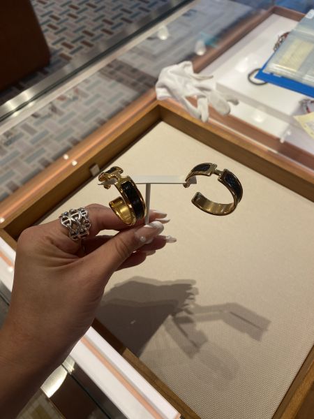 HERMES Olympe 大圈圈耳環 黑色金邊 buywithada,france,全球代購,歐洲,exquisite,quality goods,posh,fancy,luxurious