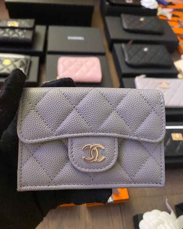 CHANEL灰色荔枝皮三折短夾 精品代購,ADA