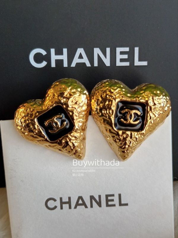 台灣現貨 CHANEL 23K 黑色金沙愛心耳針 大SIZE 2.5*2.8CM buywithada,france,全球代購,歐洲,exquisite,quality goods,posh,fancy,luxurious