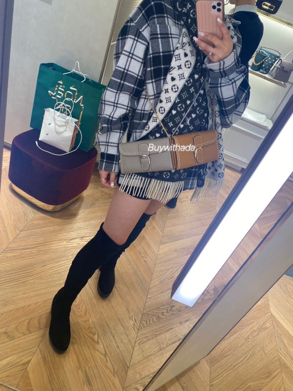 Delvaux Brillant Long wallet on Chain Surpiqué WOC 大象灰/金棕 buywithada,france,全球代購,歐洲,exquisite,quality goods,posh,fancy,luxurious