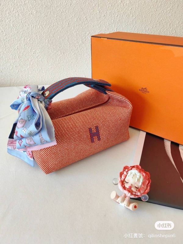 HERMES 編織手把 帆布化妝包/便當袋 紅色系 SIZE PM buywithada,france,全球代購,歐洲,exquisite,quality goods,posh,fancy,luxurious