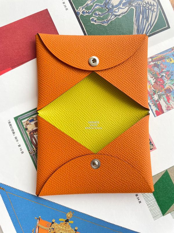 HERMES CALVI EPSOM 橘拼黃 卡夾 buywithada,france,全球代購,歐洲,exquisite,quality goods,posh,fancy,luxurious