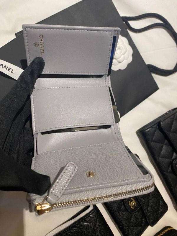 CHANEL 最新冰川灰三折L型零錢包短夾 淡金荔枝皮 buywithada,france,全球代購,歐洲,exquisite,quality goods,posh,fancy,luxurious
