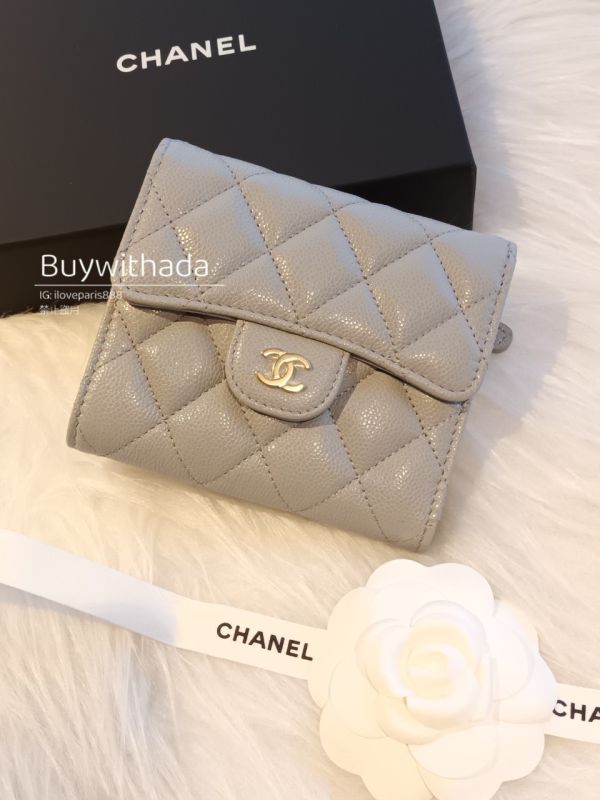 CHANEL CF 冰川灰 淡金荔枝皮 三折短夾 buywithada,france,全球代購,歐洲,exquisite,quality goods,posh,fancy,luxurious