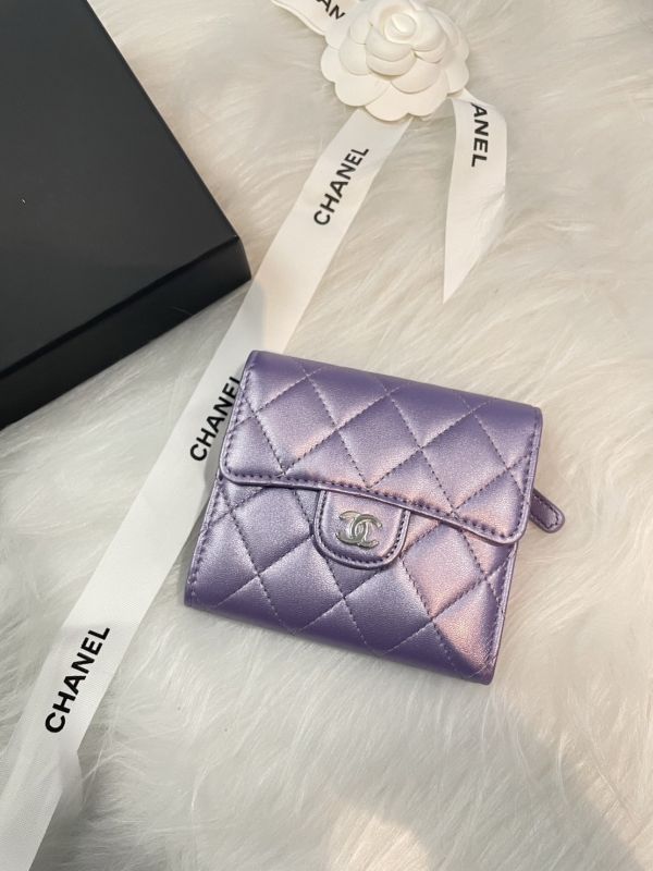 CHANEL CF 三折短夾 珠光紫 銀釦 buywithada,france,全球代購,歐洲,exquisite,quality goods,posh,fancy,luxurious