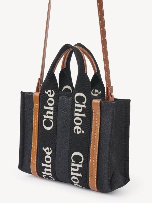 CHLOE SMALL WOODY TOTE BAG 黑色拚米色字 buywithada,france,全球代購,歐洲,exquisite,quality goods,posh,fancy,luxurious