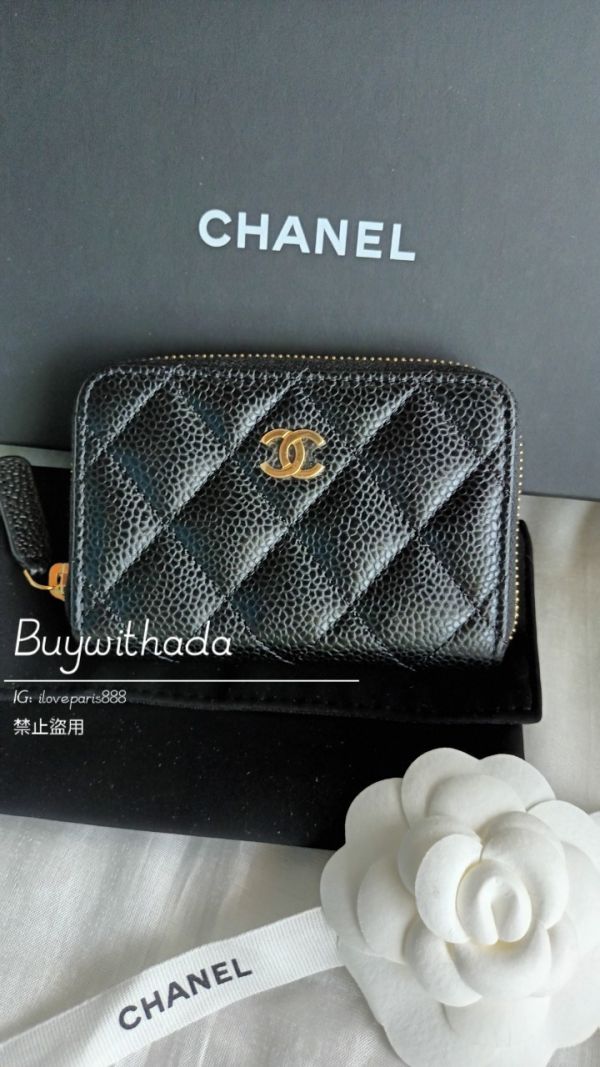 CHANEL ㄇ字拉鍊零錢卡包 黑荔枝金釦 buywithada,france,全球代購,歐洲,exquisite,quality goods,posh,fancy,luxurious