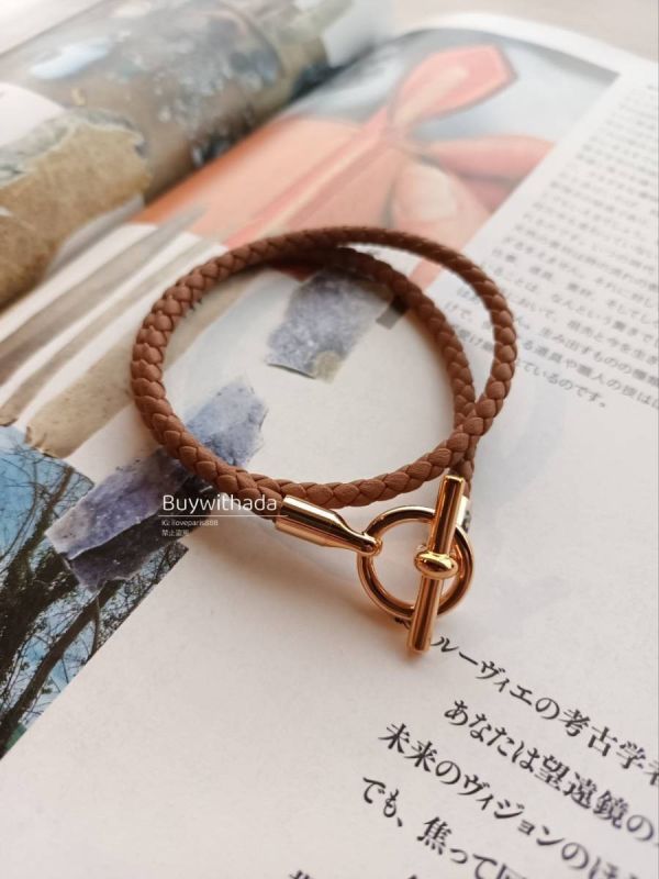 HERMES T扣編織雙層手鏈 金棕玫瑰金 T2 buywithada,france,全球代購,歐洲,exquisite,quality goods,posh,fancy,luxurious