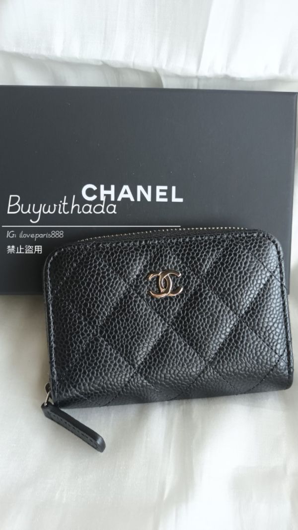 CHANEL ㄇ字拉鍊零錢卡包 黑荔枝銀釦 buywithada,france,全球代購,歐洲,exquisite,quality goods,posh,fancy,luxurious