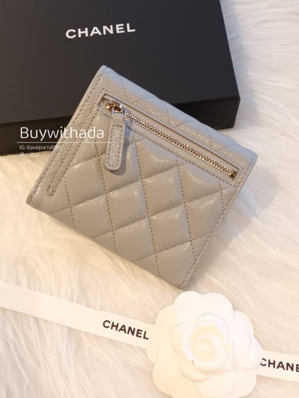 CHANEL CF 冰川灰 淡金荔枝皮 三折短夾 buywithada,france,全球代購,歐洲,exquisite,quality goods,posh,fancy,luxurious