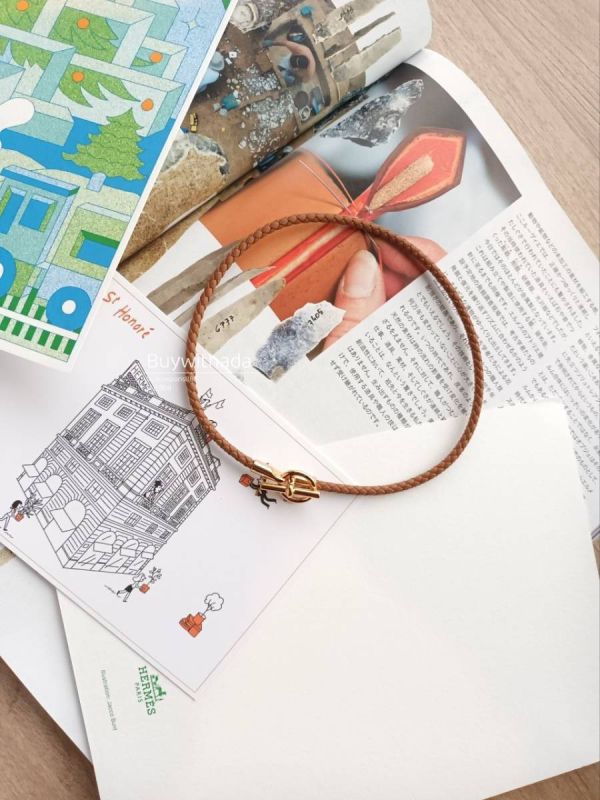 HERMES T扣編織雙層手鏈 金棕玫瑰金 T2 buywithada,france,全球代購,歐洲,exquisite,quality goods,posh,fancy,luxurious
