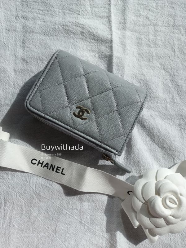 CHANEL 最新冰川灰三折L型零錢包短夾 淡金荔枝皮 buywithada,france,全球代購,歐洲,exquisite,quality goods,posh,fancy,luxurious