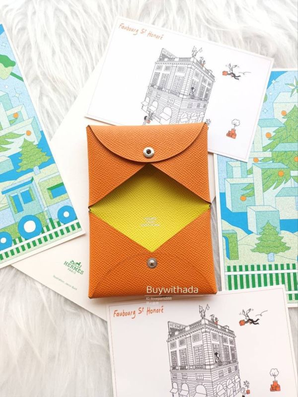 HERMES CALVI EPSOM 橘拼黃 卡夾 buywithada,france,全球代購,歐洲,exquisite,quality goods,posh,fancy,luxurious