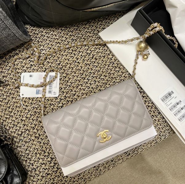 Chanel 灰色金球Woc Wallet on chain羊皮復古金釦 buywithada,france,全球代購,歐洲