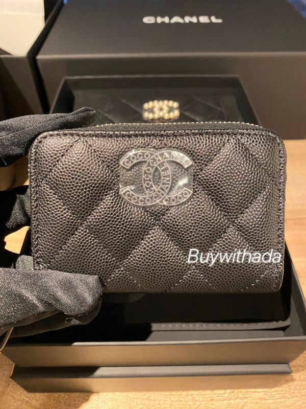 CHANEL 24P 最新款 英文LOGO ㄇ字零錢包 黑荔枝銀釦 buywithada,france,全球代購,歐洲,exquisite,quality goods,posh,fancy,luxurious