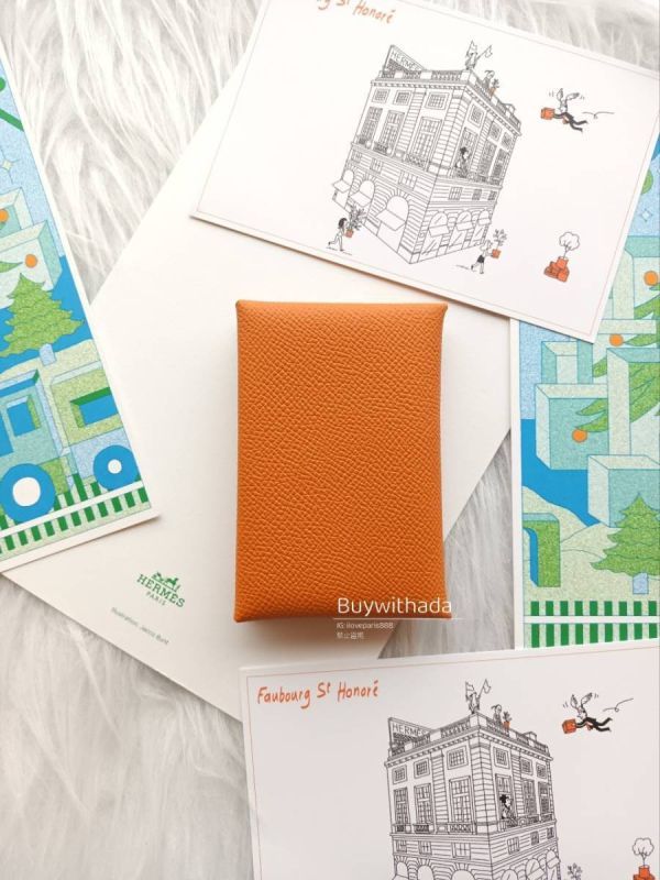 HERMES CALVI EPSOM 橘拼黃 卡夾 buywithada,france,全球代購,歐洲,exquisite,quality goods,posh,fancy,luxurious